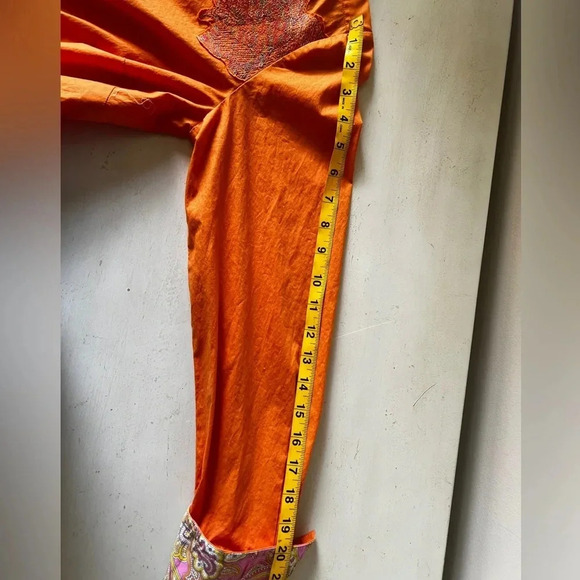 Robert Graham Orange Button Up Shirt Paisley Cuffs Embroidered Women’s Size M - Picture 7 of 12